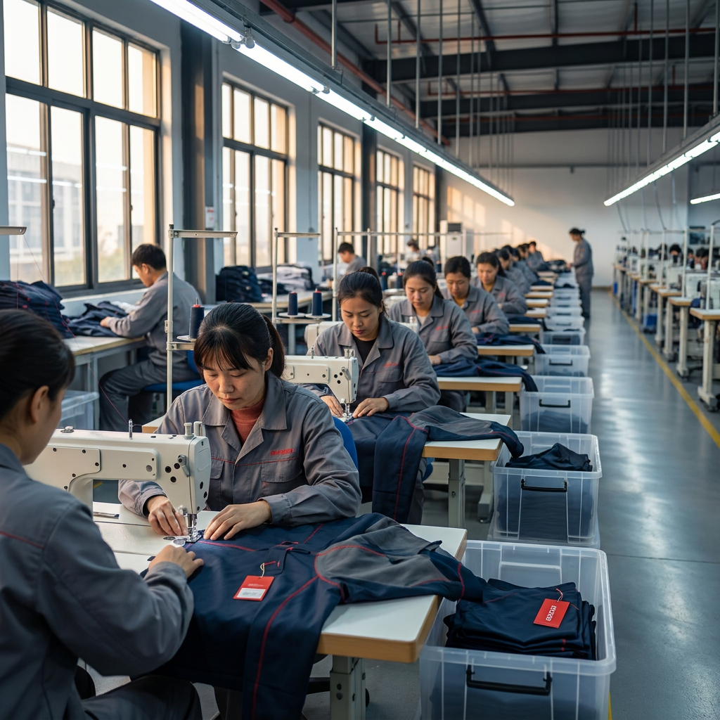 Fishing apparel production floor in action
