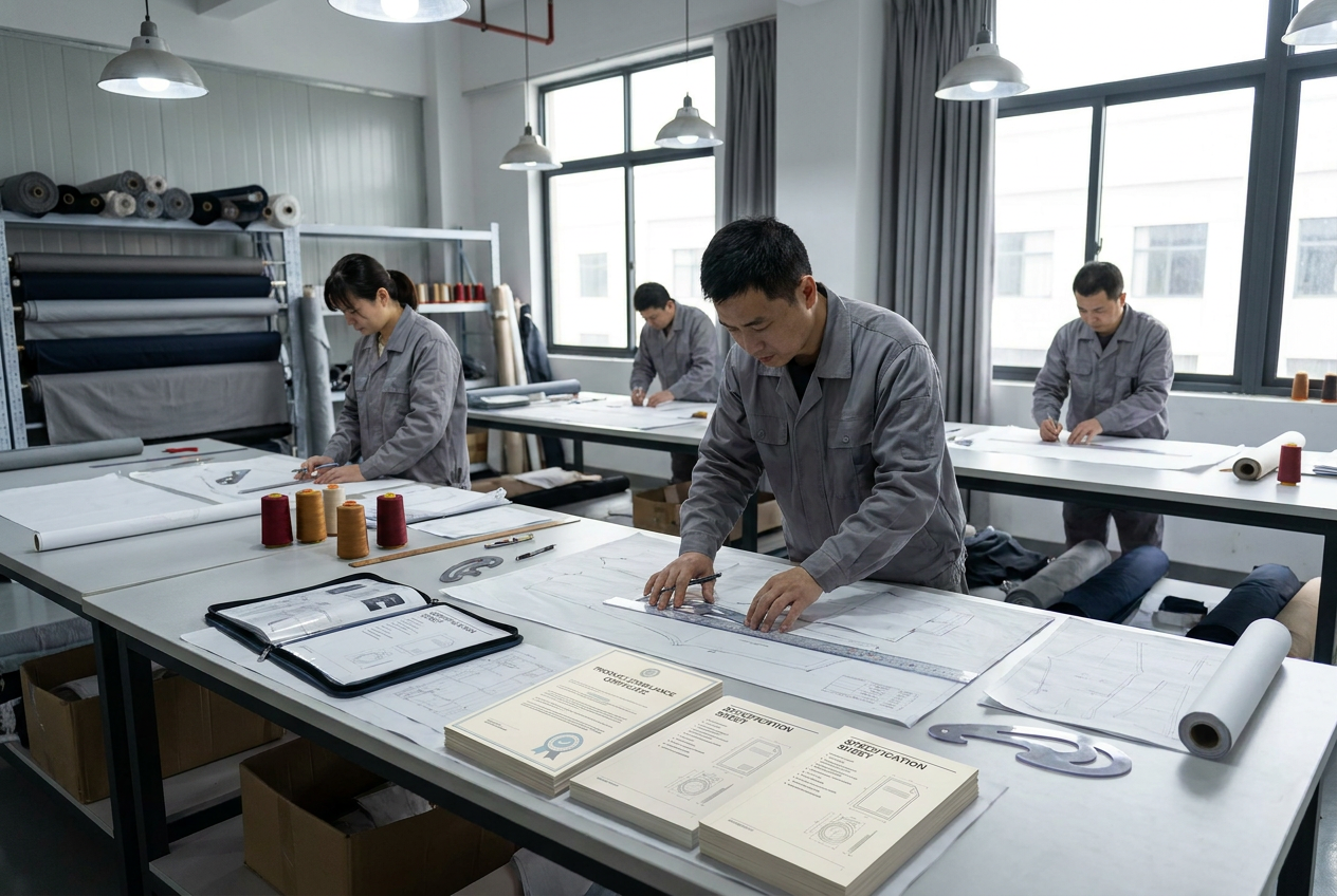 In-house pattern team drafting fishing apparel tech packs