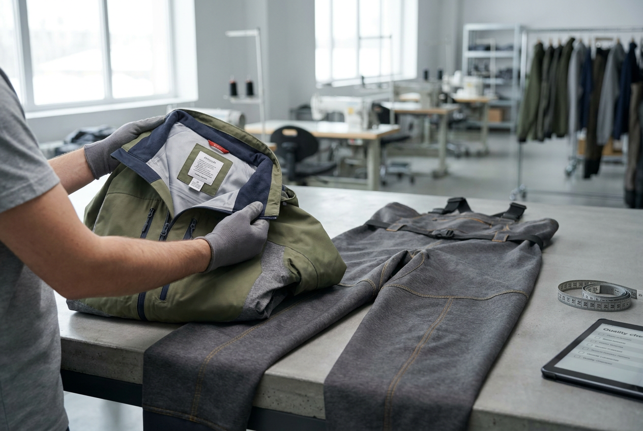 Final quality inspection of finished fishing apparel