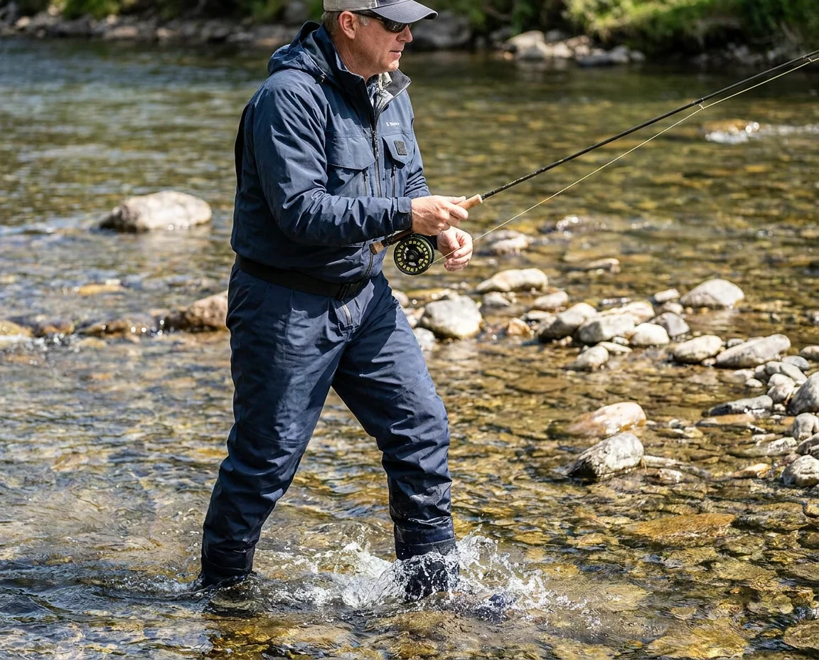 Hip waders for shallow stream fishing where mobility matters