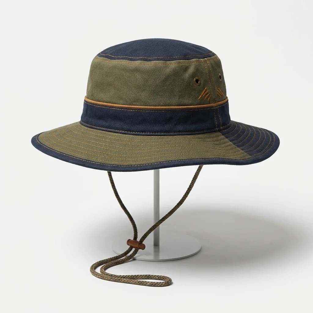 Custom boonie hat with 360-degree brim and ventilation eyelets