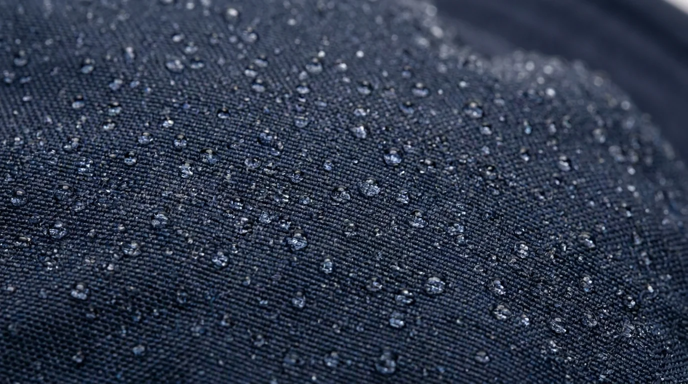 DWR water-beading coating on a fishing hat outer shell