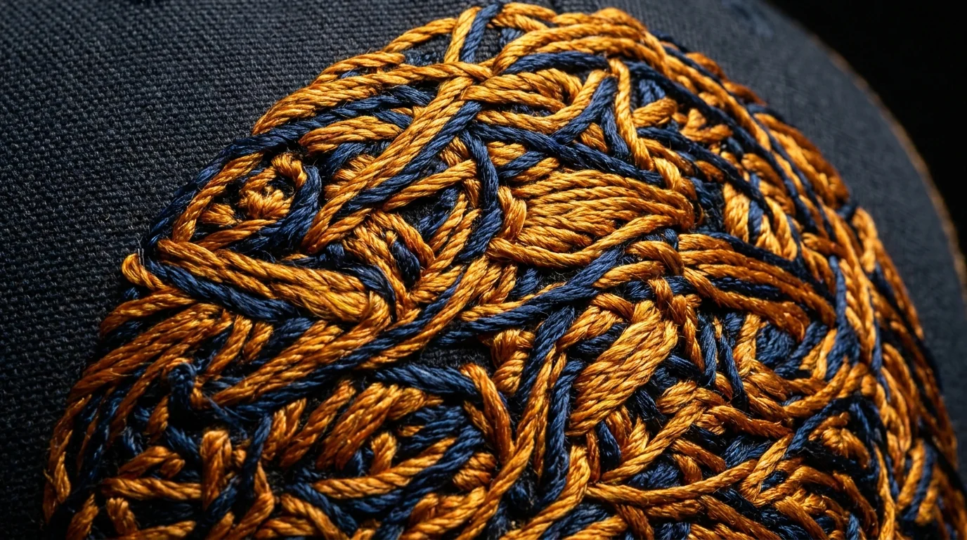 High-density logo embroidery on a custom fishing cap front panel