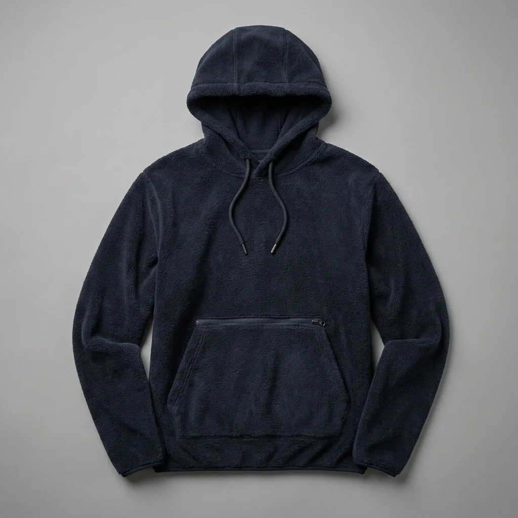 Brushed fleece fishing hoodie midlayer worn at camp