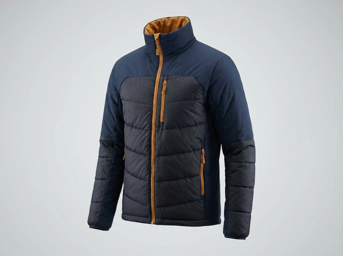 Insulated cold-weather fishing jacket with thermal fill for early starts