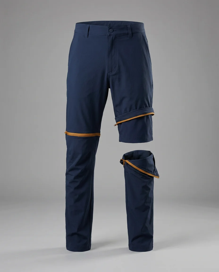 Convertible zip-off fishing pants that transform into shorts for changing conditions