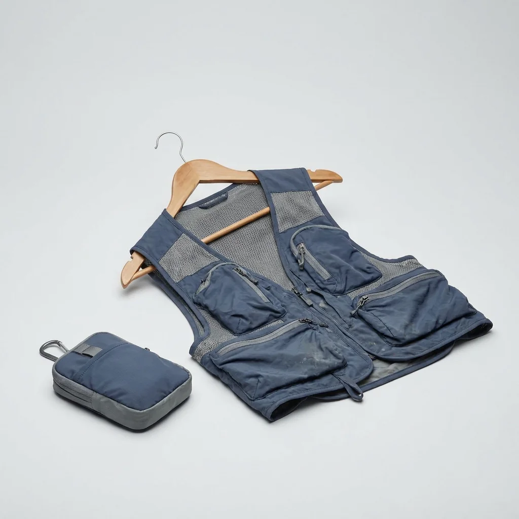 Lightweight packable fishing vest with UV-protection lining