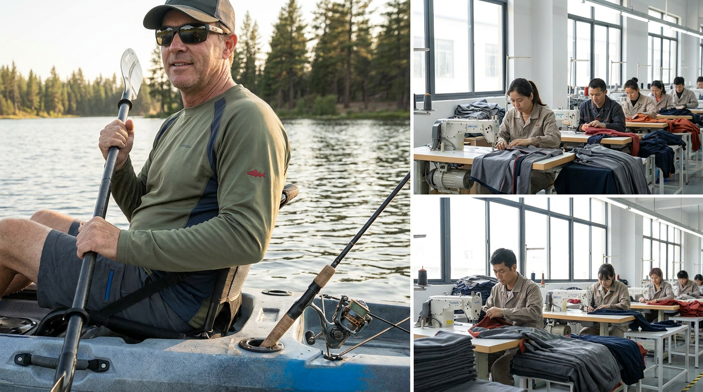 Kayak angler paddling with a rod across the deck