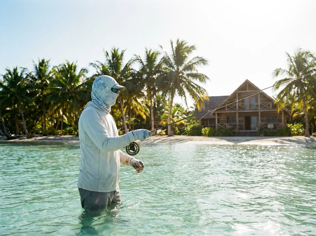 Tropical saltwater fly fishing wading scenario