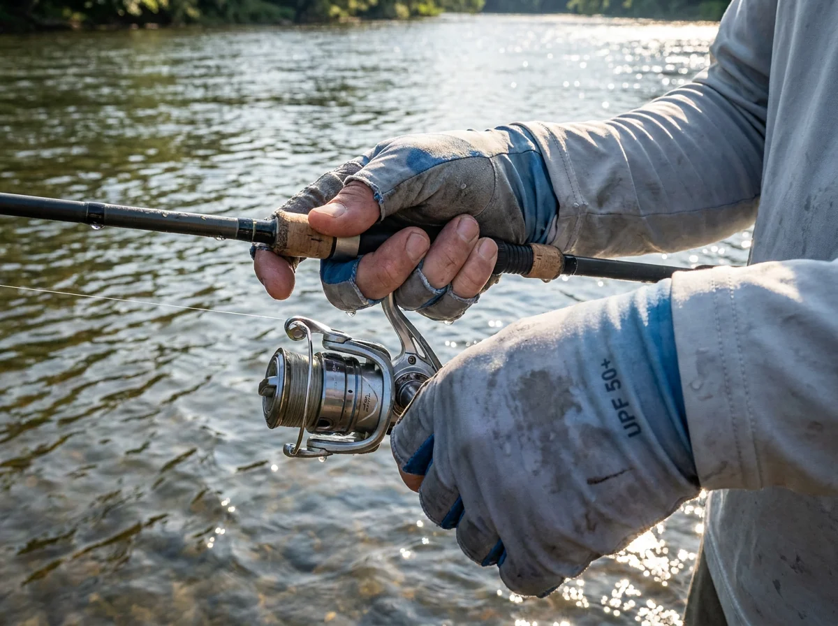 UPF fishing gloves for sun-exposed hand and finger protection on water